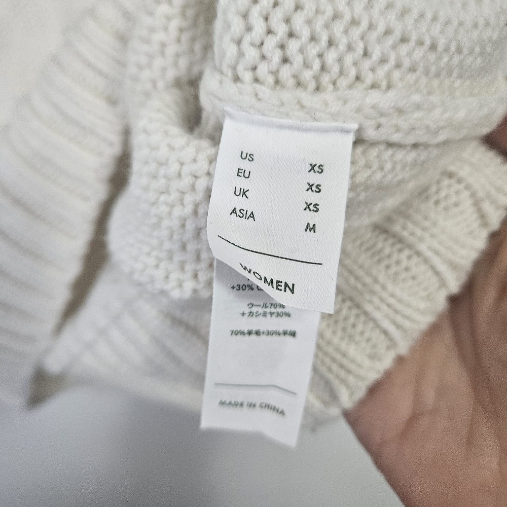 Lilysilk Fair Isle Crewneck Sweater XS  Wool Cashmere Off White Cable - Picture 7 of 12